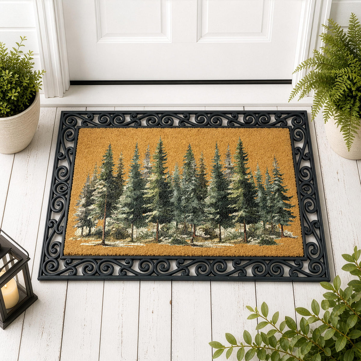 Woodland Landscape Interchangeable Doormat, Pine Tree Forest Welcome Mat