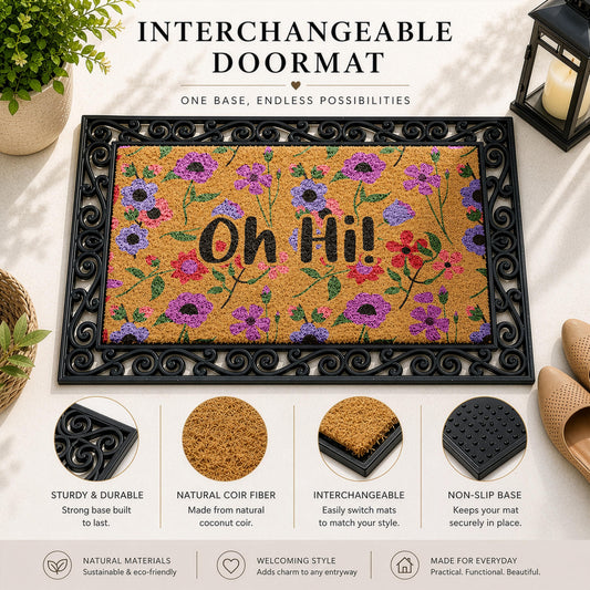 Oh Hi Colorful Flowers Doormat, Floral Interchangeable Welcome Mat