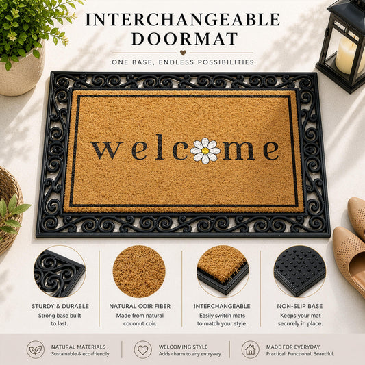 Interchangeable Daisy Floral Welcome Mat, Cottage Core Summer Doormat