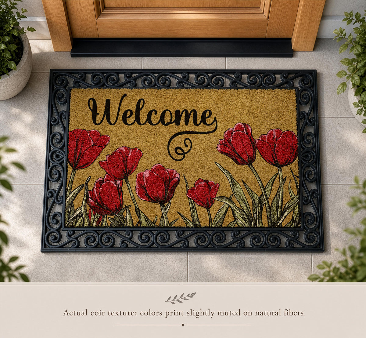 Red Tulips Welcome Mat, Interchangeable Cute Floral Doormat, Flower Lover Housewarming Gift