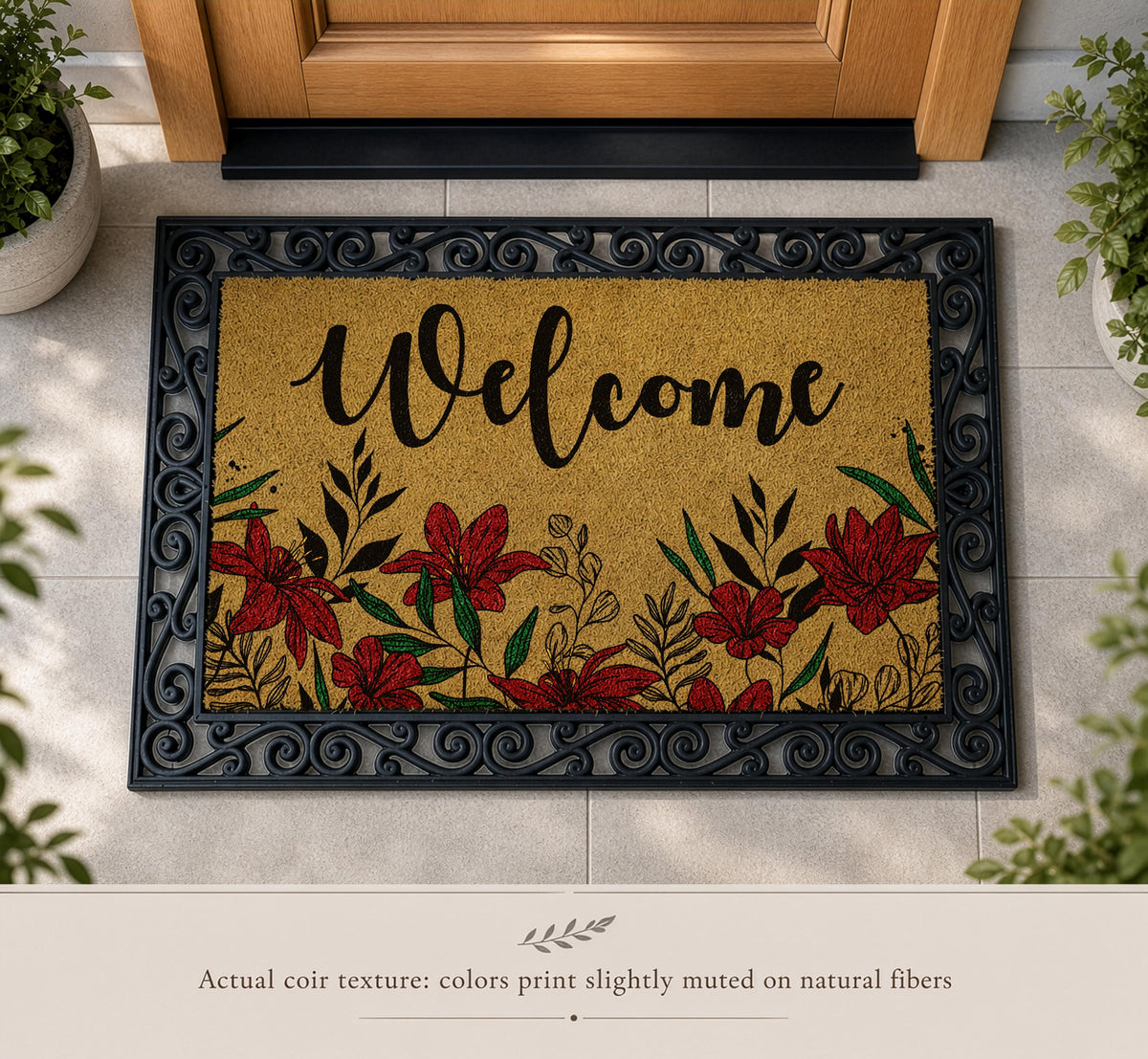 Aesthetic Red Lilies Doormat, Botanical Floral Interchangeable Welcome Mat