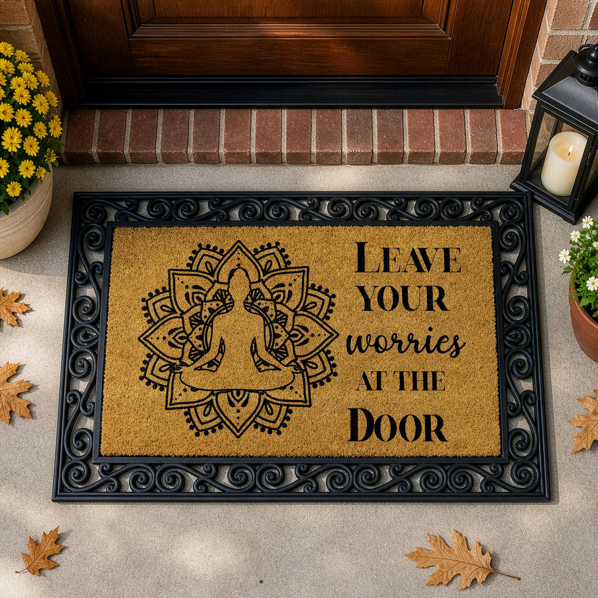 Leave Your Worries at the Door Welcome Mat, Interchangeable Zen Theme Doormat