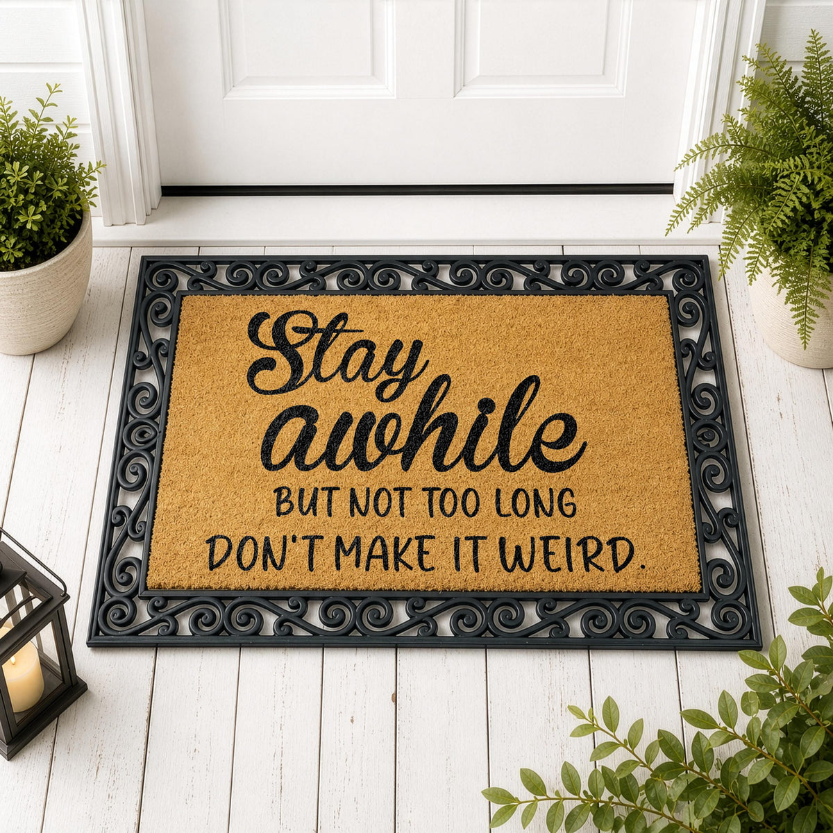 Interchangeable Sarcastic Welcome Mat, Stay Awhile But Not Too Long Doormat