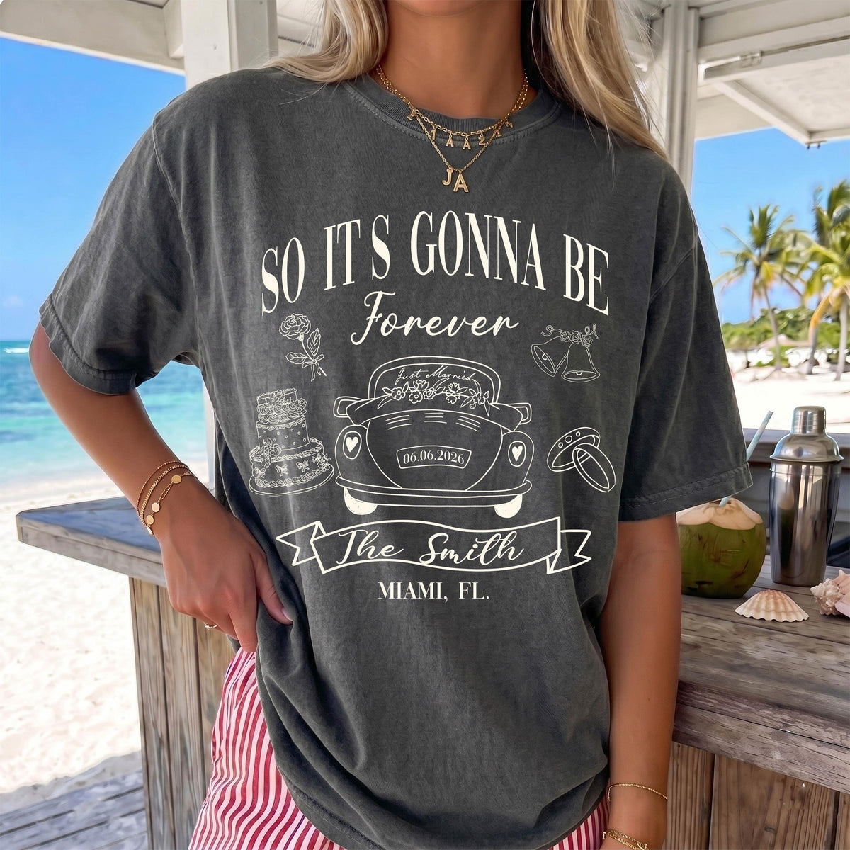 Comfort Colors® Custom Wedding Car Shirt, Just Married Tee, Last Name Tees, Personalized Bachelorette Gift