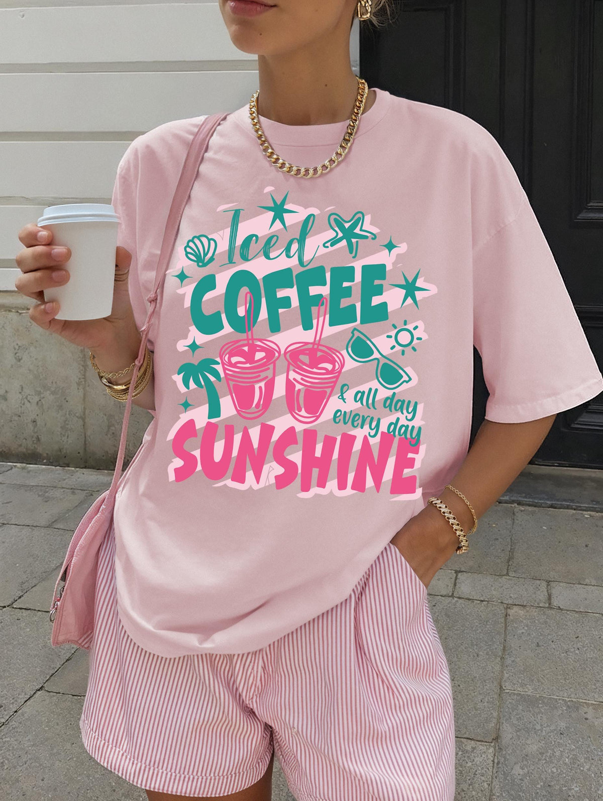Comfort Colors® Iced Coffee and Sunshine Shirt, Beach Vacation T-Shirt, Summer Holiday Tee