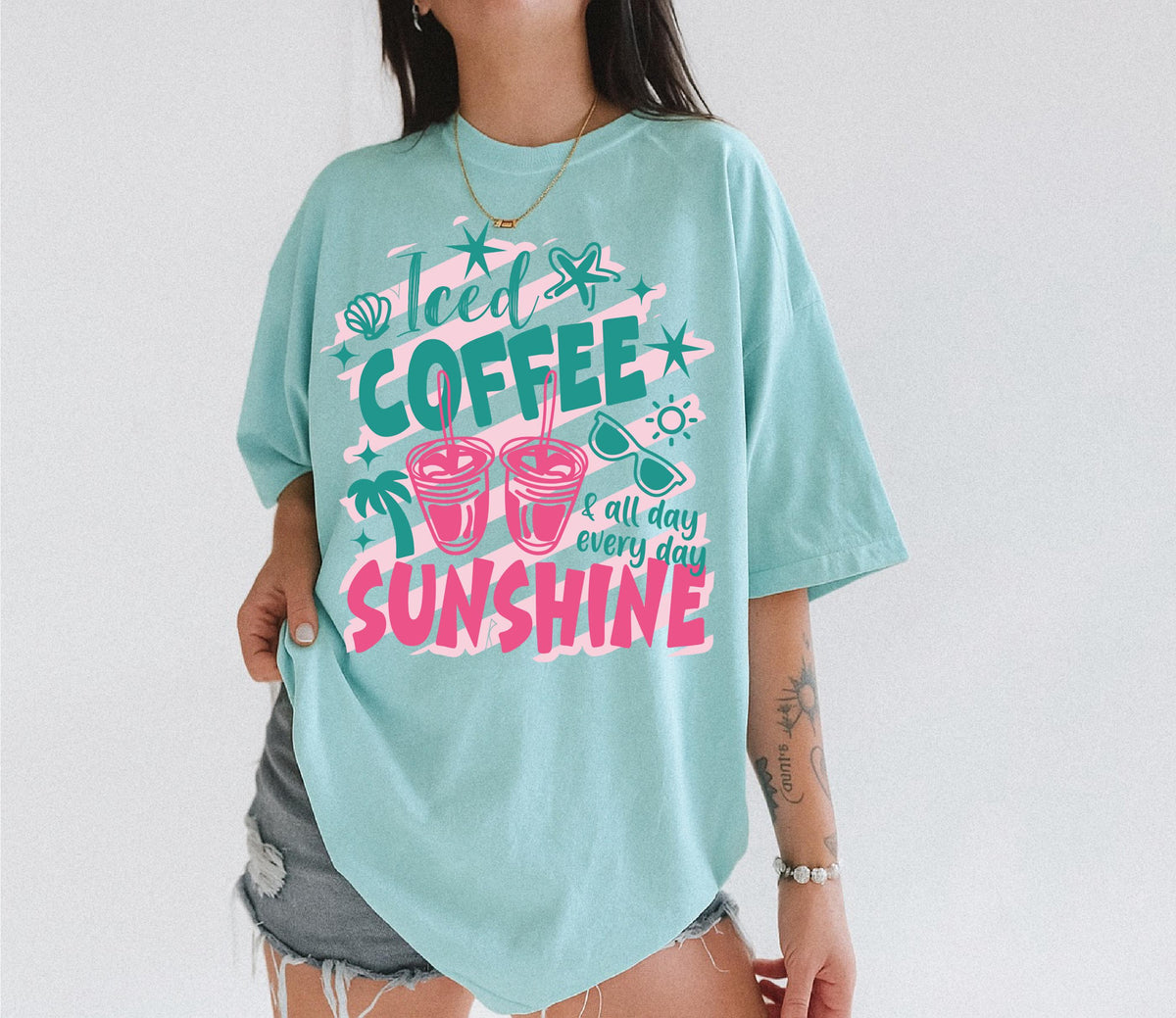Comfort Colors® Iced Coffee and Sunshine Shirt, Beach Vacation T-Shirt, Summer Holiday Tee