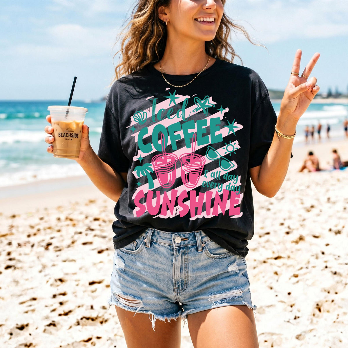 Comfort Colors® Iced Coffee and Sunshine Shirt, Beach Vacation T-Shirt, Summer Holiday Tee