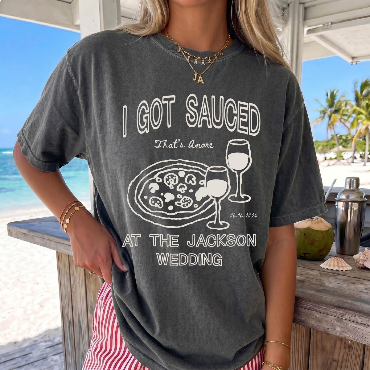 Comfort Colors® Funny Italian Wedding Shirt, Personalized Bachelorette Tee, Pizza Wine Bridal Party Gift