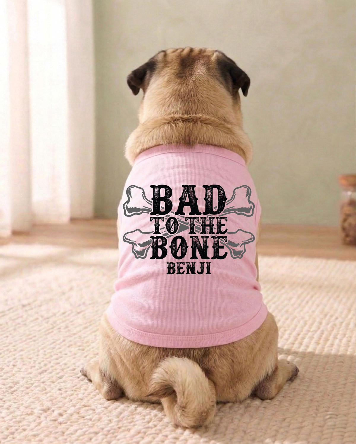 Personalized Bad to the Bone Dog Tank Top, Custom Name Pet Shirt, Cool Puppy Clothes, Distressed Style Dogs Lover Mom Gift