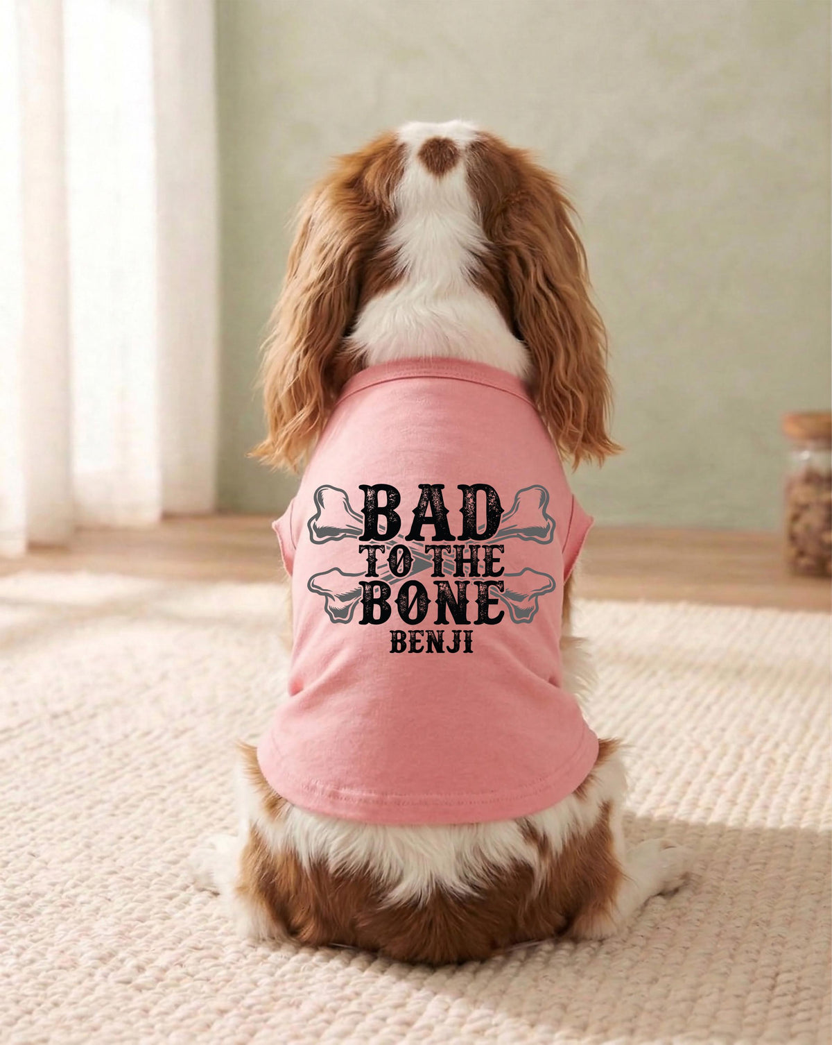 Personalized Bad to the Bone Dog Tank Top, Custom Name Pet Shirt, Cool Puppy Clothes, Distressed Style Dogs Lover Mom Gift