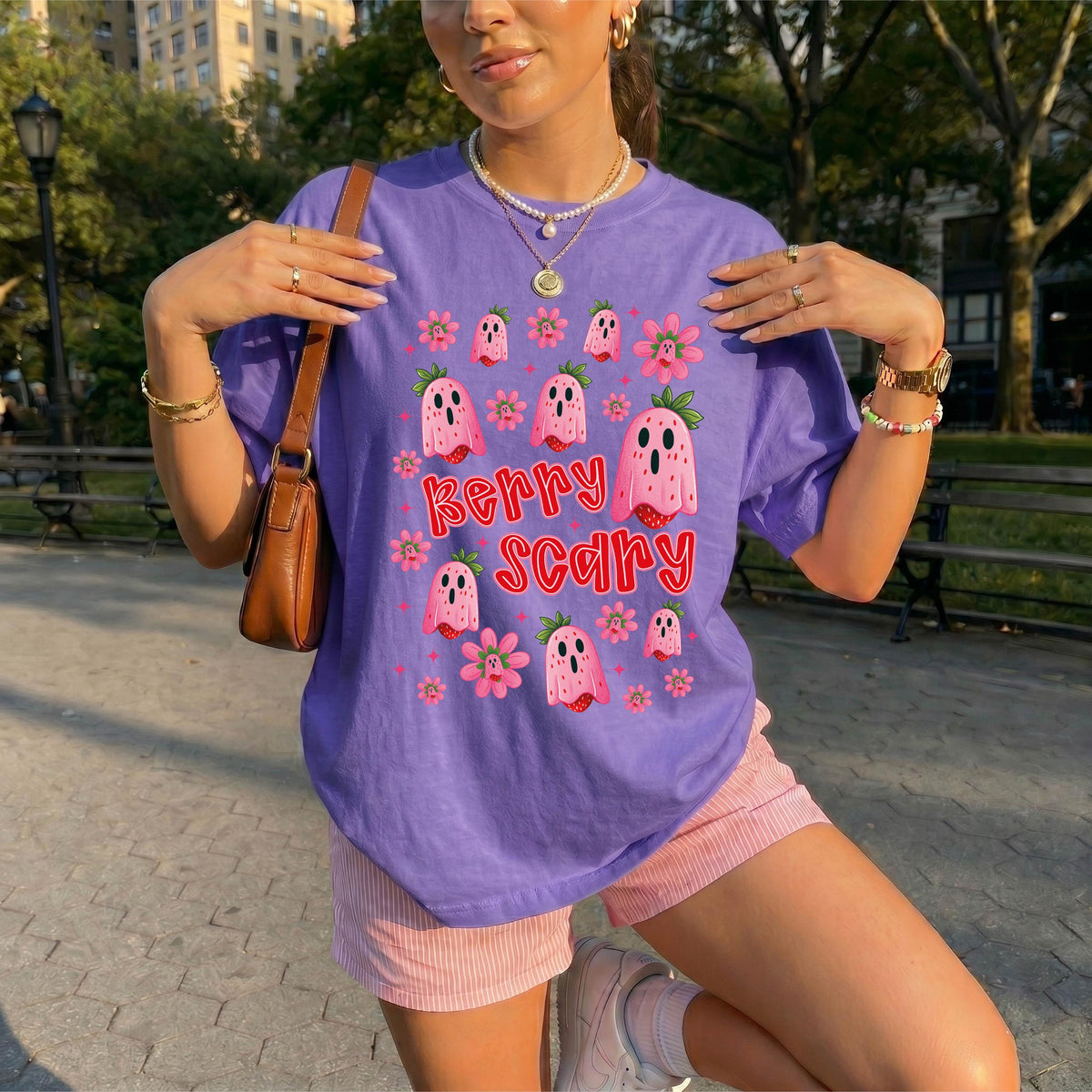 Comfort Colors® Berry Scary Halloween Shirt, Pink Ghost Tee, Spooky Girls Tees, Floral Strawberry Ghost Sweatshirt