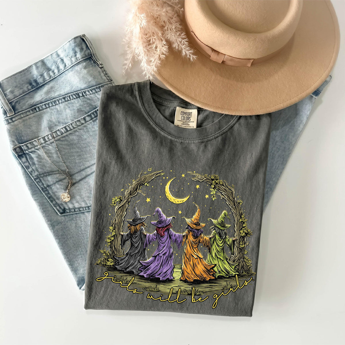 Comfort Colors® Witchy Friends Halloween Shirt, Spooky Girls Tees, Fall Witch Sweatshirt, Witchy Vibes Tee