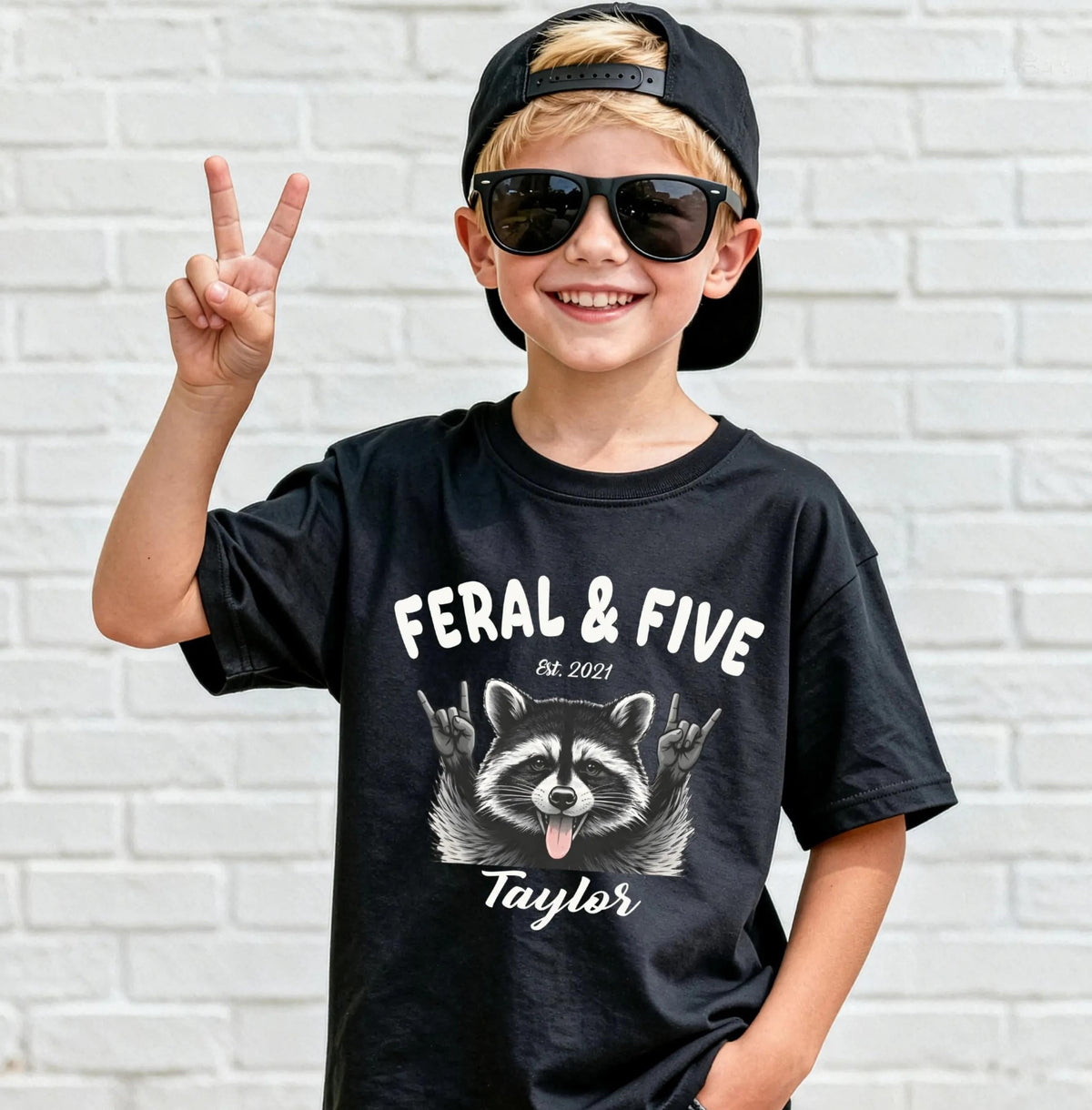Feral and 5 Birthday Shirt, Custom 5th Birthday Boy Tee, Five Year Old Party Gift