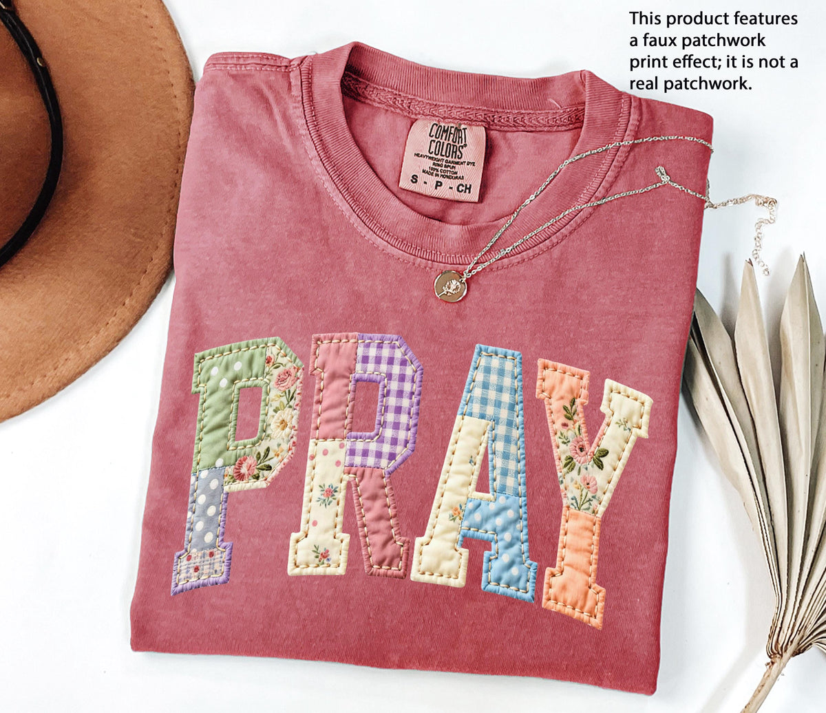 Floral Faux Patchwork Pray Graphic Shirt