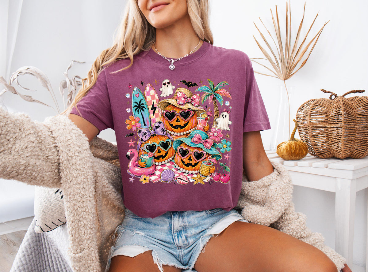 Comfort Colors® Summer Halloween Shirt, Cute Pumpkin Horror T-Shirt, Spooky Summer Tees