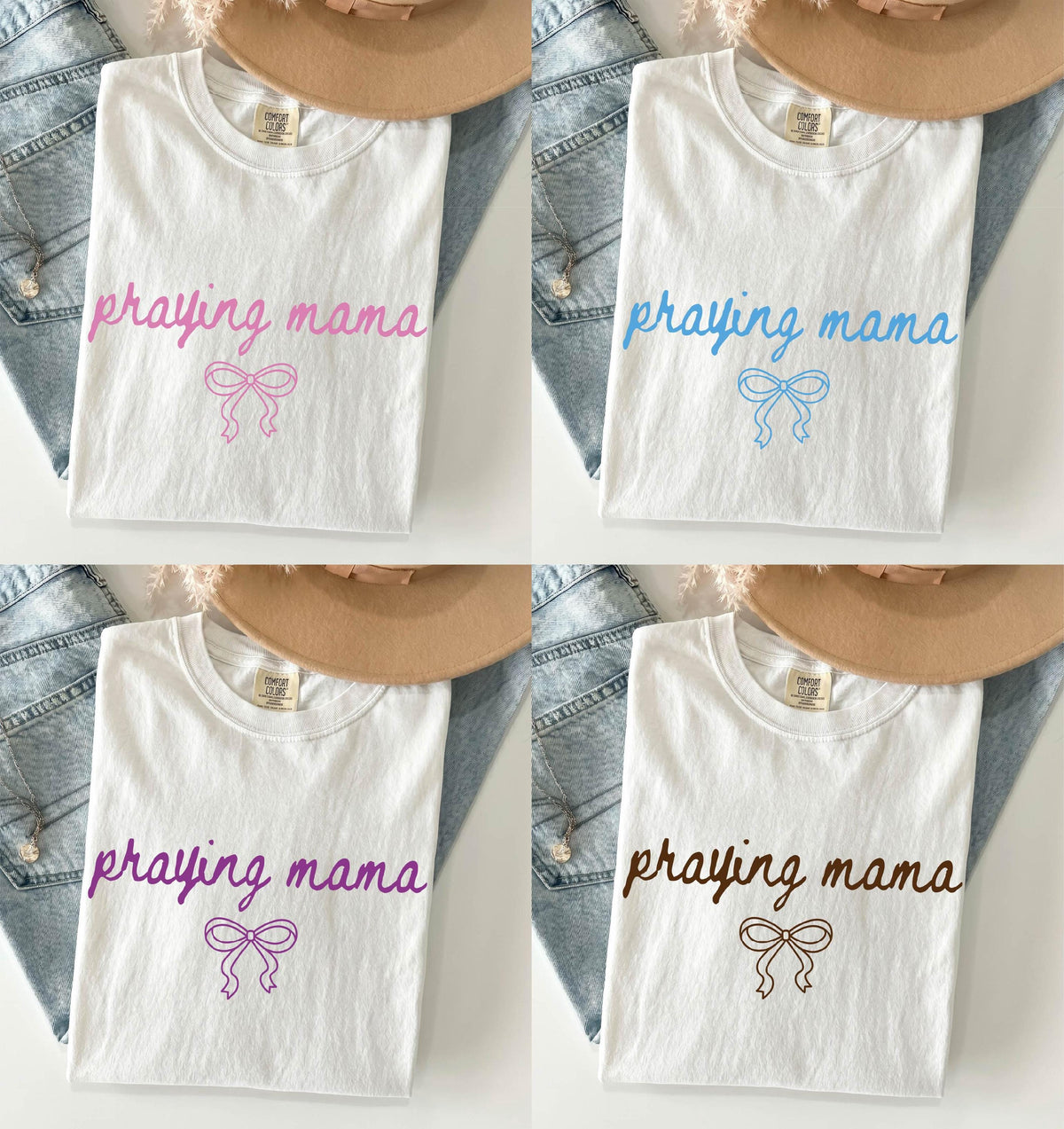 Praying Mama Shirt, Comfort Colors® Christian Mom Tee, Religious Mama Gift, Coquette Bow Faith Tees