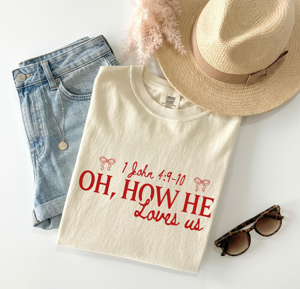 Bible Verse Shirt, Comfort Colors® Christian Quotes Tee, How He Loves Us Tees, Coquette Bow Faith Mama Gift