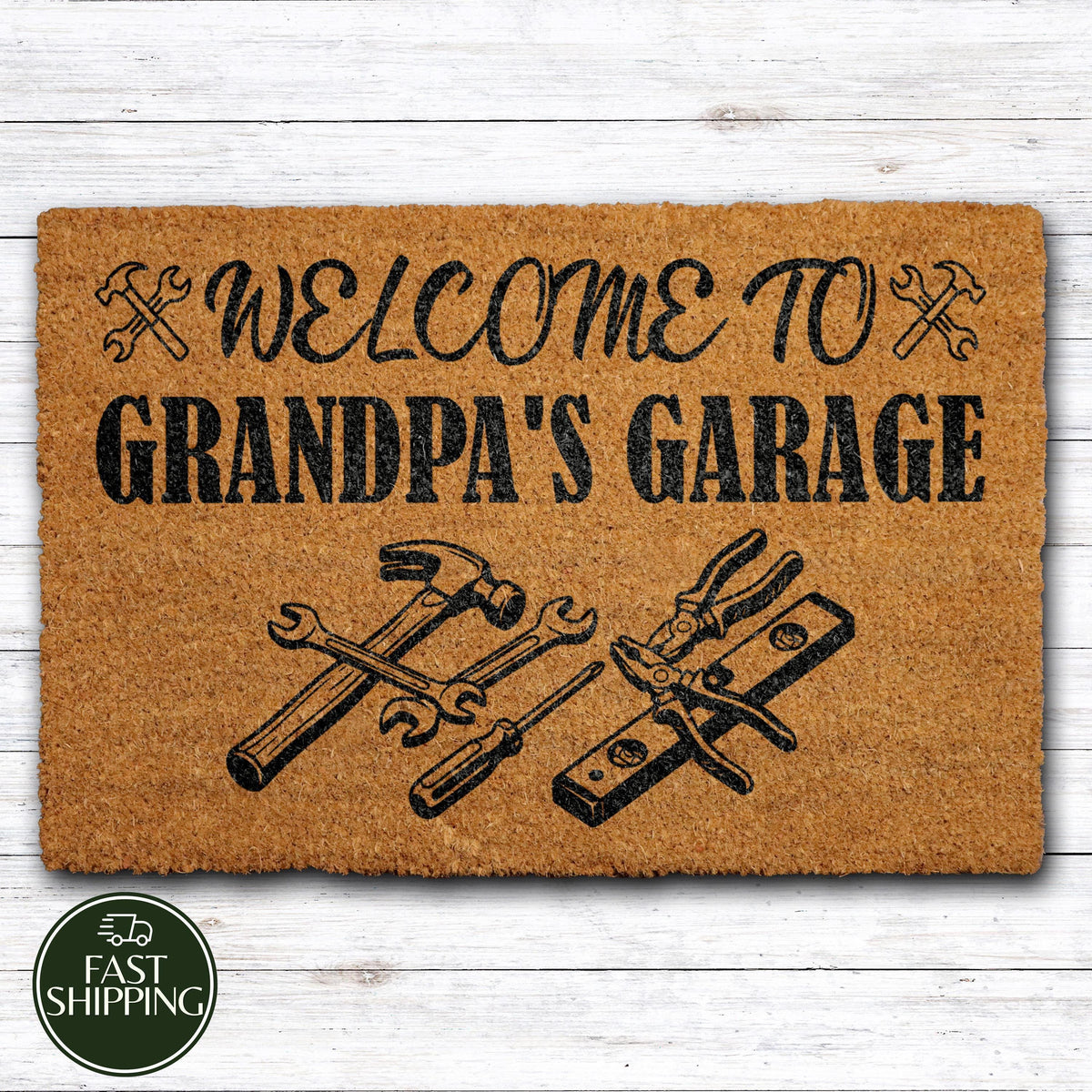 Welcome To Grandpa's Garage Doormat, Grandfather's Workshop Welcome Mat