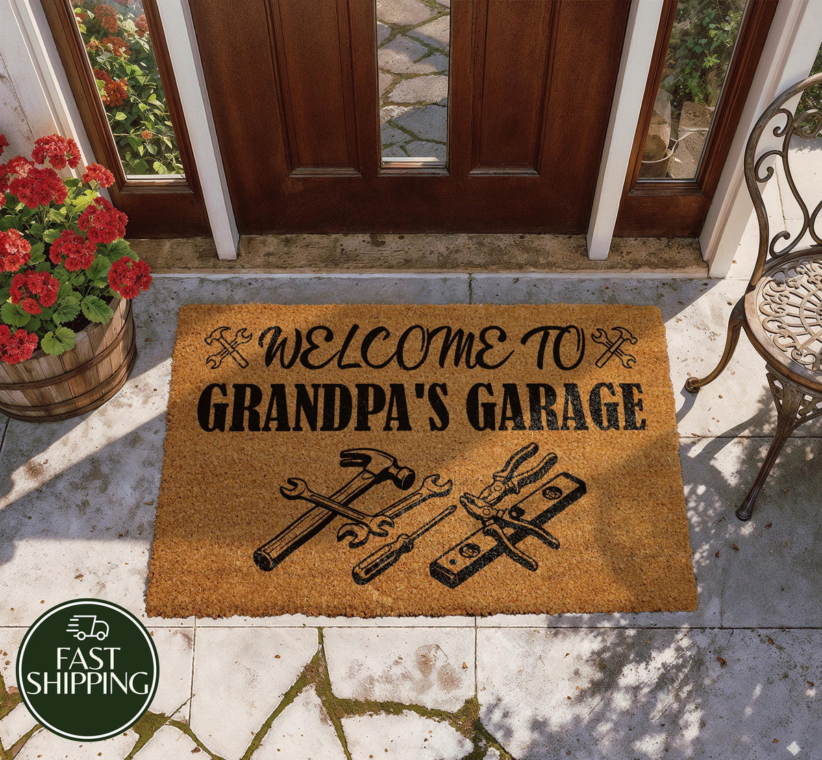 Welcome To Grandpa's Garage Doormat, Grandfather's Workshop Welcome Mat