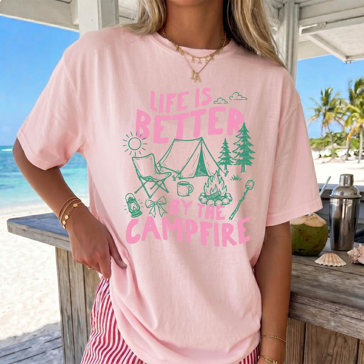 Comfort Colors® Campfire Shirt, Camping Adventure T-shirt, Hiking Tees, Summer Camp Vacation Shirts