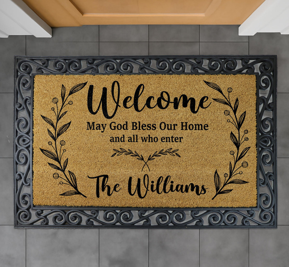 Personalized May God Bless Our Home Welcome Interchangeable Set Doormat