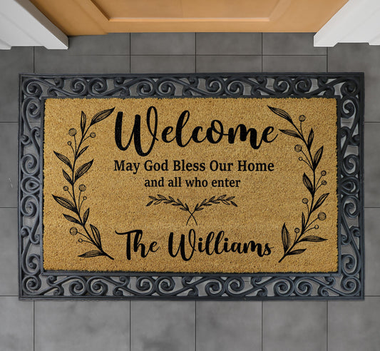 Personalized May God Bless Our Home Welcome Interchangeable Set Doormat
