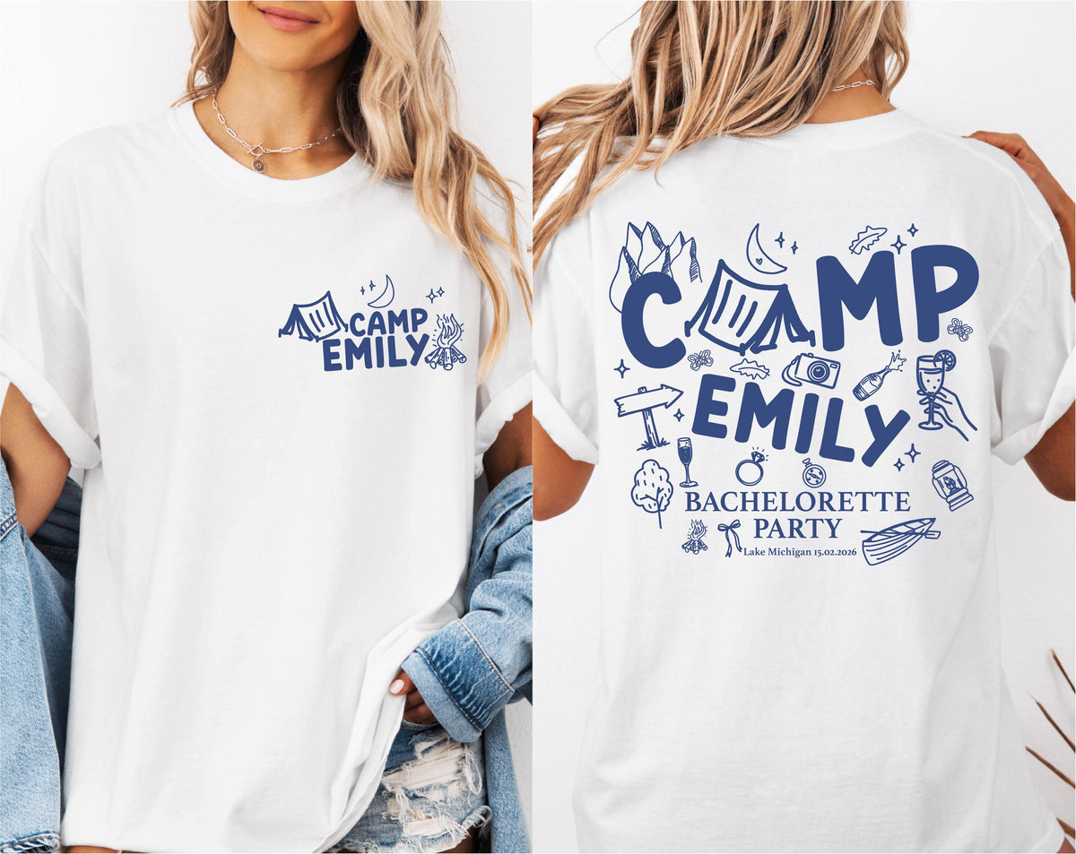 Comfort Colors® Camp Bachelorette Shirt, Girls Camping Bach Tee, Custom Bride Team Tees, Lake Themed Bridal Party