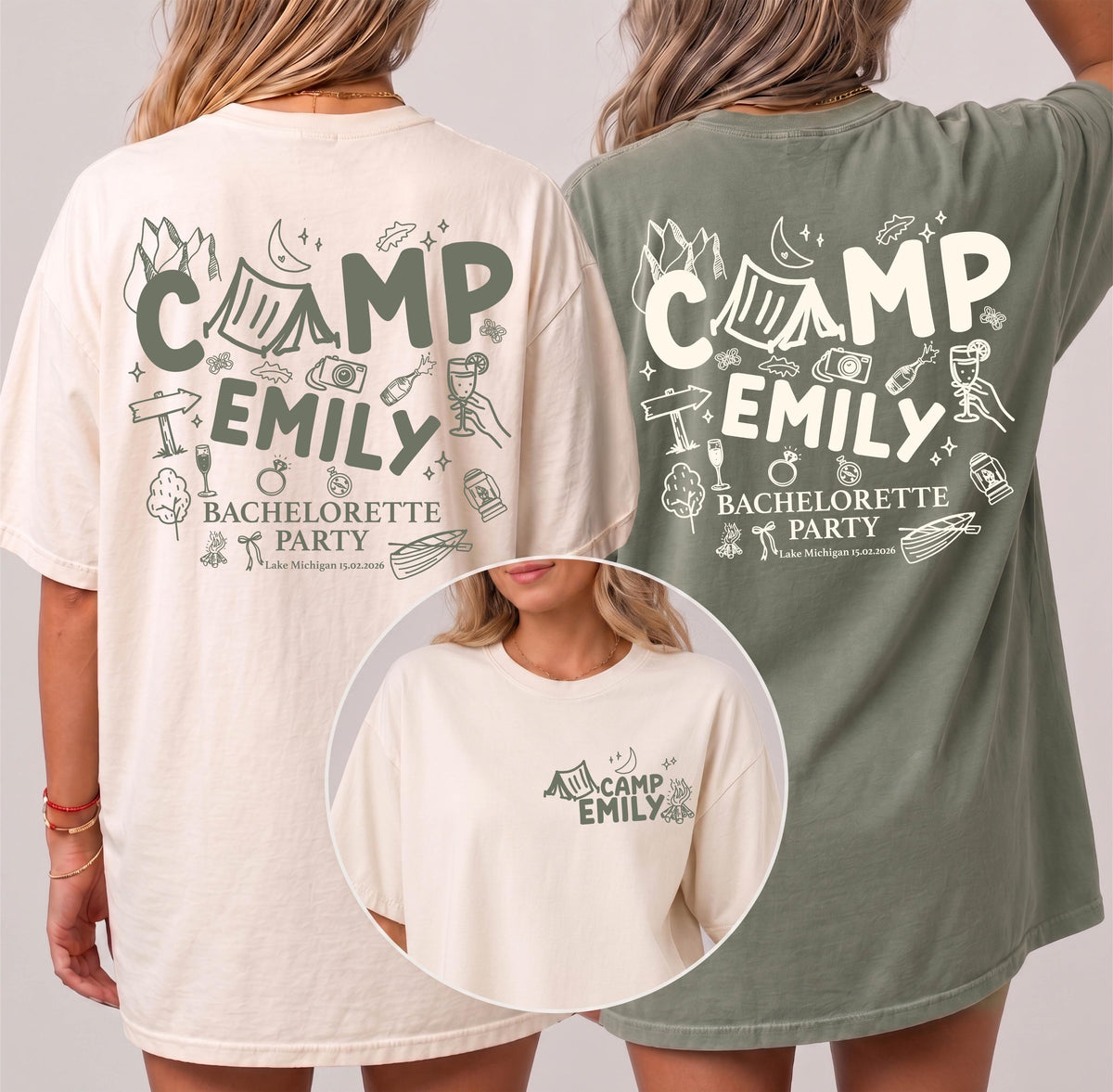Comfort Colors® Camp Bachelorette Shirt, Girls Camping Bach Tee, Custom Bride Team Tees, Lake Themed Bridal Party