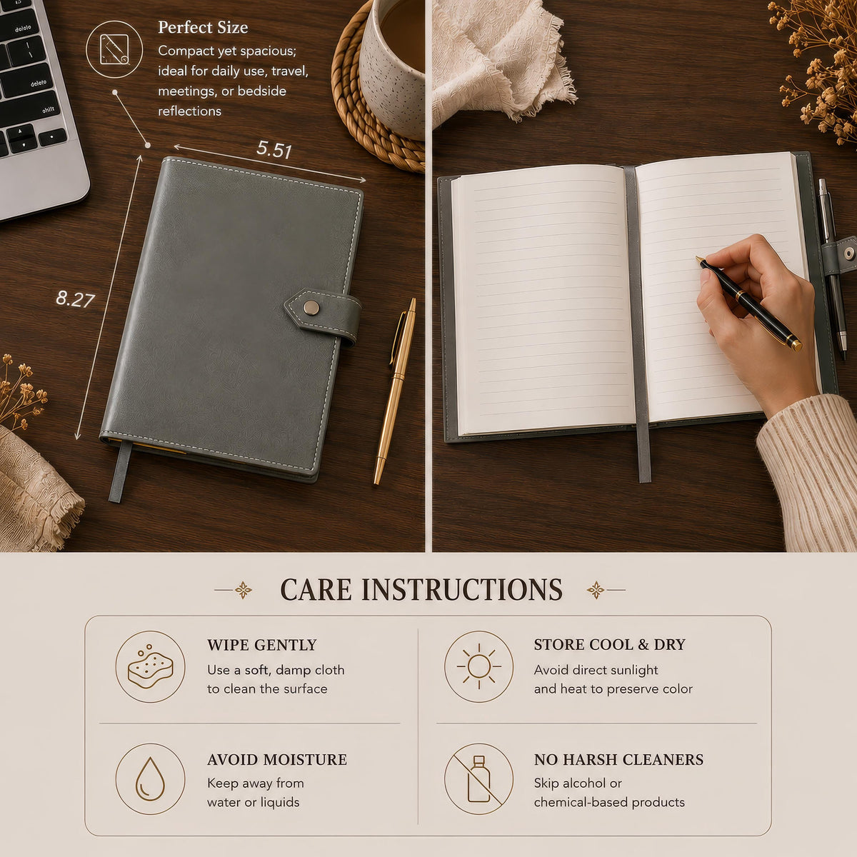 Personalized Vegan Leather Journal, Engraved Floral Notebook