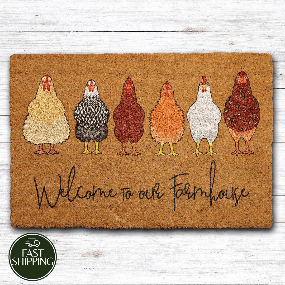 Welcome to Our Farmhouse Chicken Doormat, Funny Country Home Porch Mat, Farmer Gift
