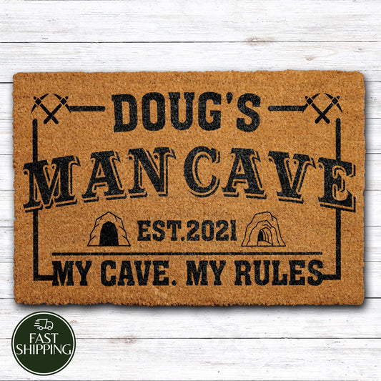 Personalized Man Cave Doormat, Custom Name & Date Husband's Room Decor