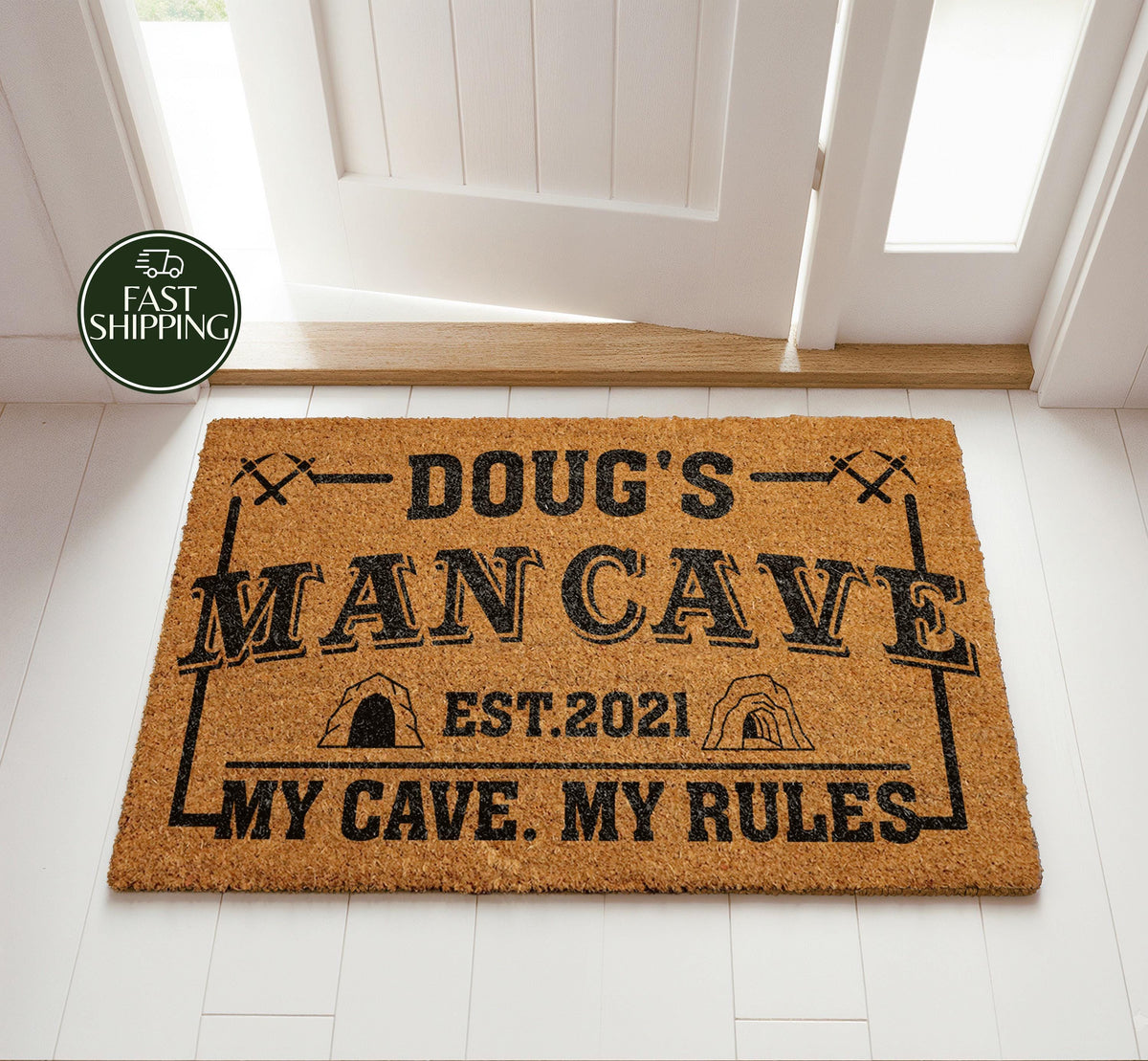 Personalized Man Cave Doormat, Custom Name & Date Husband's Room Decor