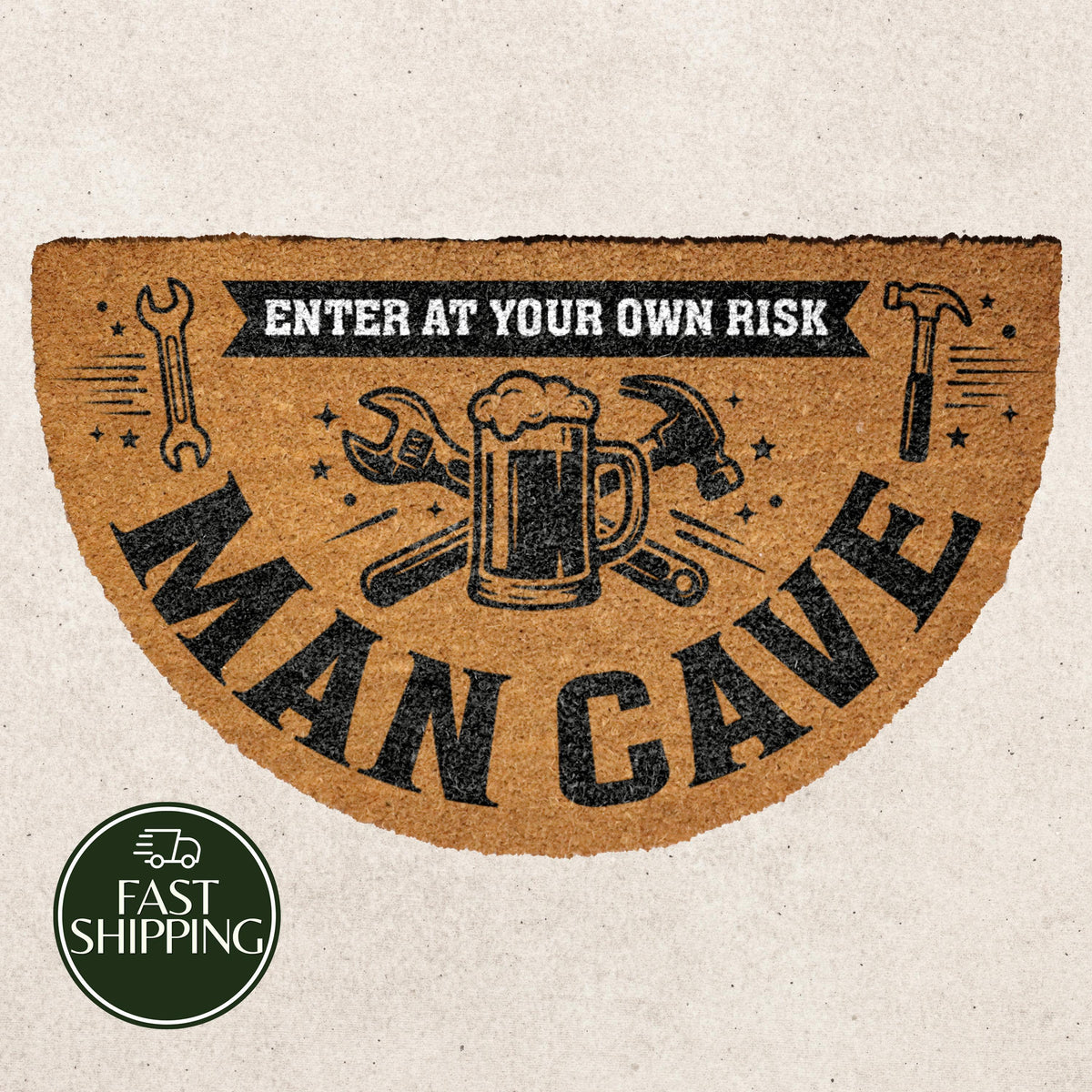 Funny Man Cave Half Moon Doormat, Enter At Your Own Risk Garage Welcome Mat