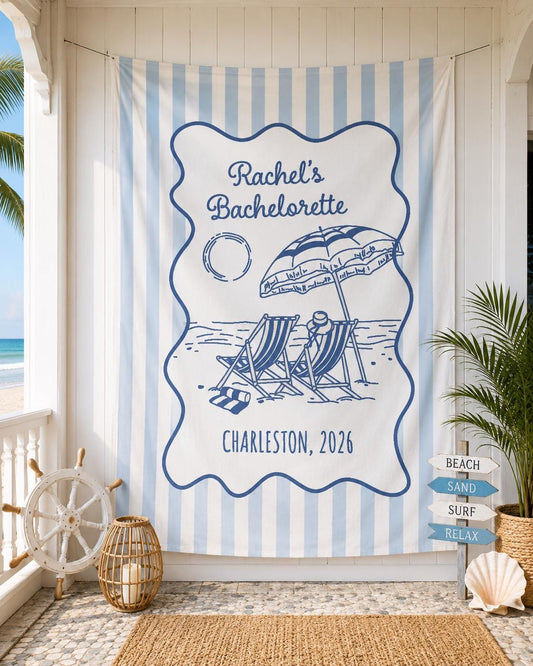 Custom Beach Bachelorette Banner: Summer Bach Tapestry, Coast Party Decor