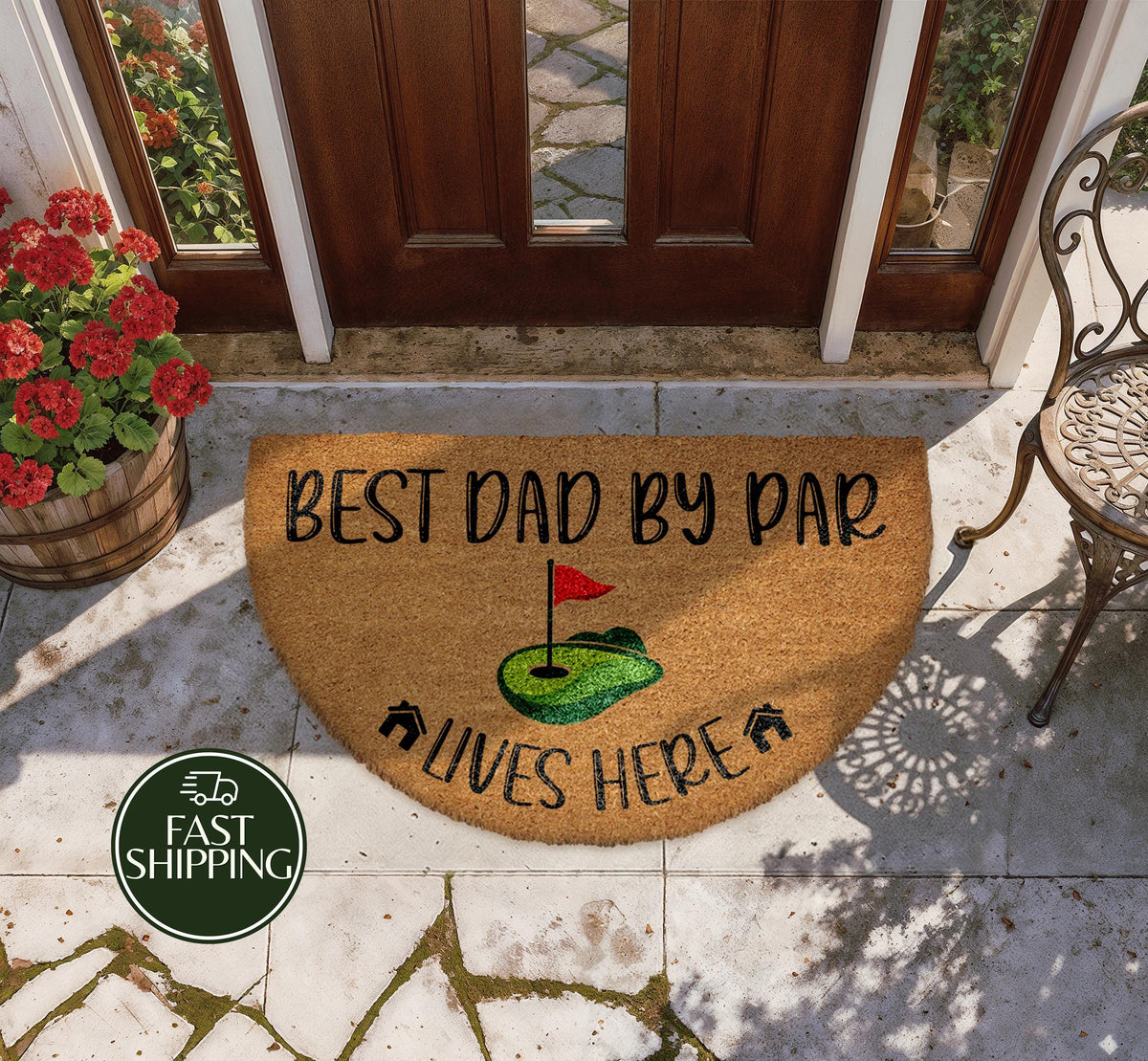 Best Dad By Par Lives Here Doormat, Funny Golf Enthusiast Families Front Porch Mat