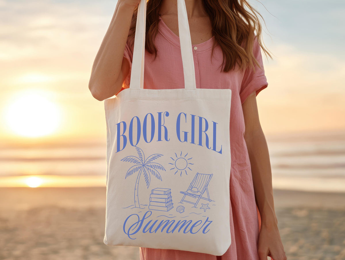 Summer Book Tote Bag, Beach Vibes Tote Bag, Beach Lover Gift Bag, Bookish Girls Tote