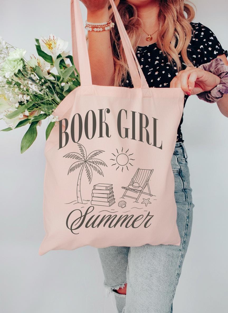 Summer Book Tote Bag, Beach Vibes Tote Bag, Beach Lover Gift Bag, Bookish Girls Tote