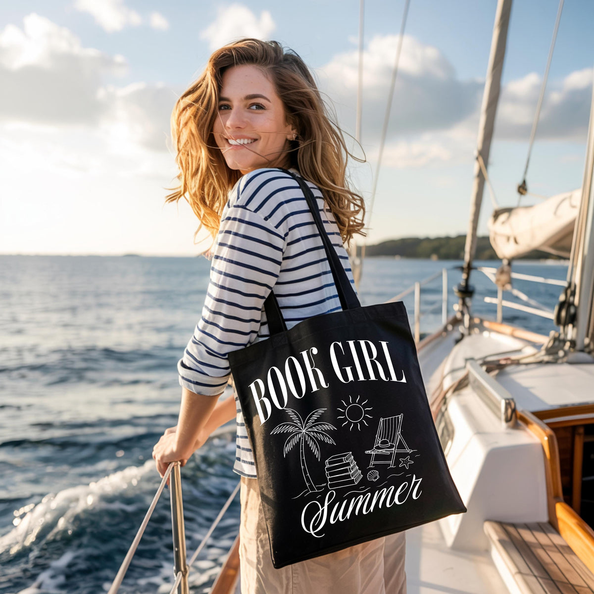 Summer Book Tote Bag, Beach Vibes Tote Bag, Beach Lover Gift Bag, Bookish Girls Tote