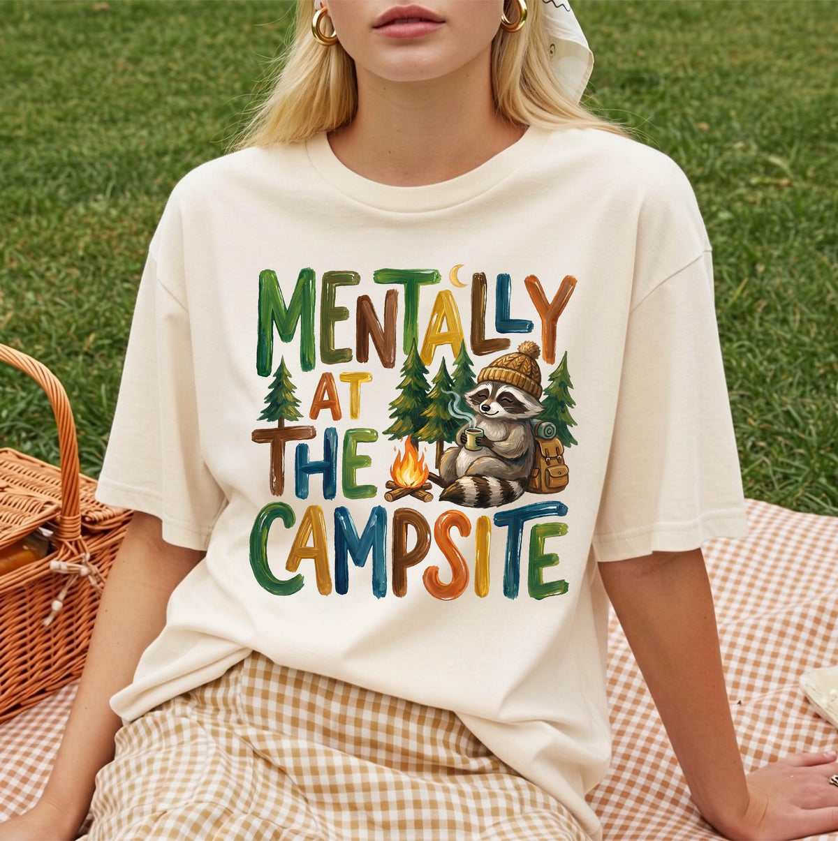 Comfort Colors® Camping Raccoon Shirt, Mentally At The Campsite Tee, Summer Campfire T-shirts, Nature Lover Camp Gift