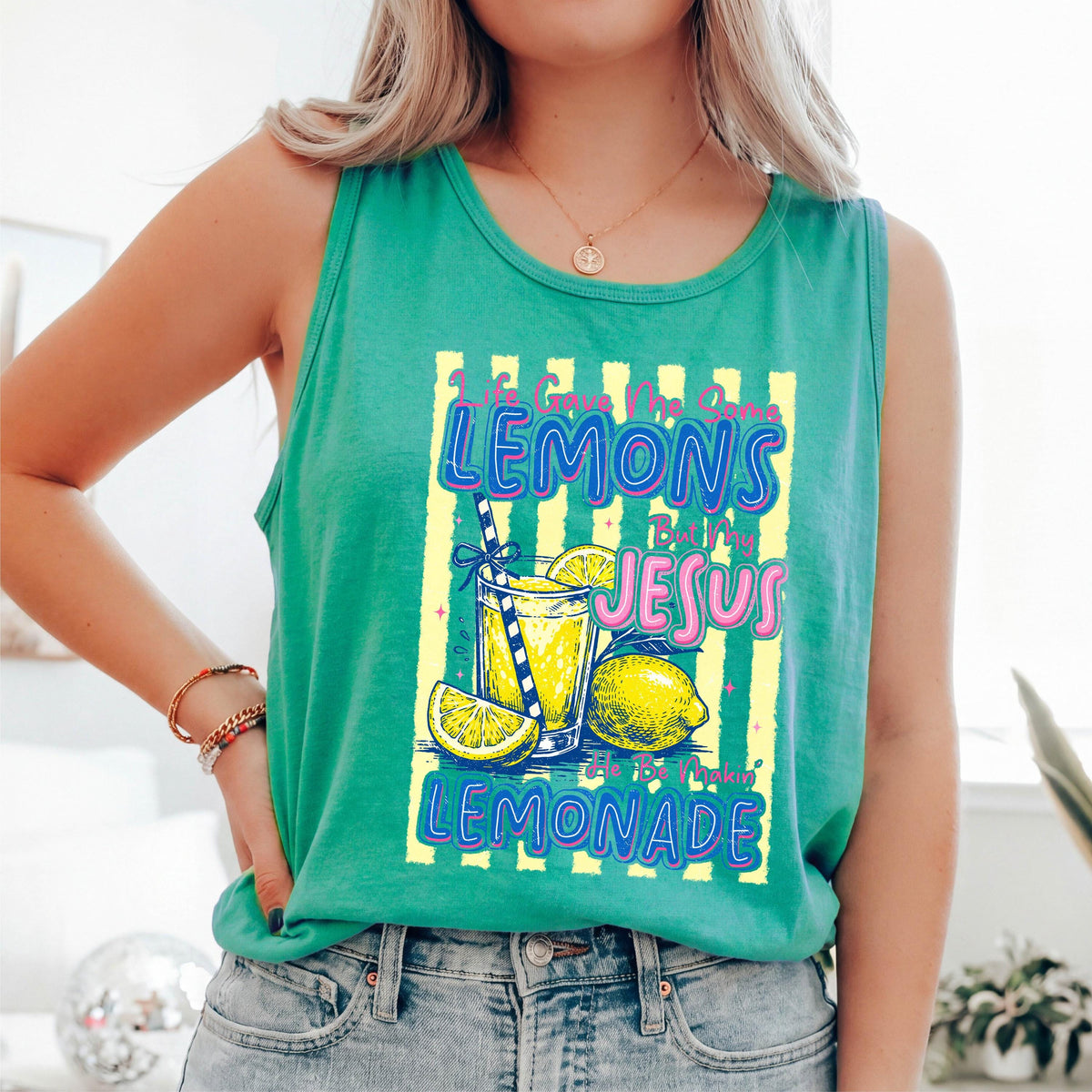 Comfort Colors® Jesus Lemonade Tank Top, Life Gave Me Some Lemons Tops, Faith Woman Gift, Lemon Lover Tee