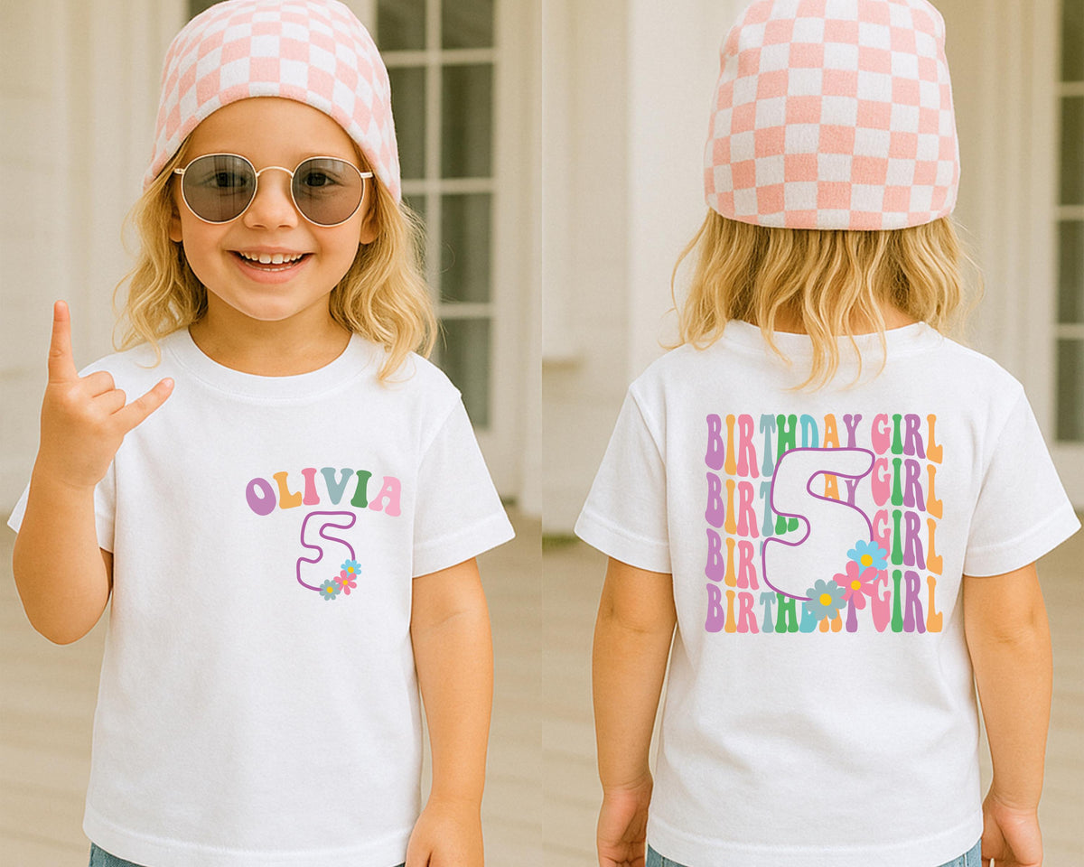 Custom 5th Birthday Girl Shirt, Floral Five Years Old Birthday Tee, Fifth Birthday Party Gift