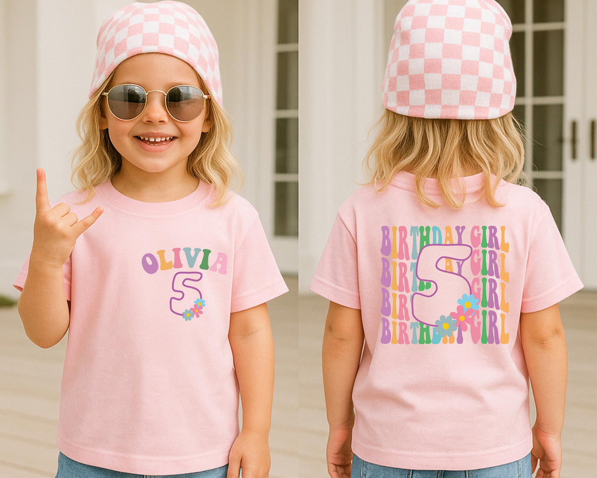 Custom 5th Birthday Girl Shirt, Floral Five Years Old Birthday Tee, Fifth Birthday Party Gift