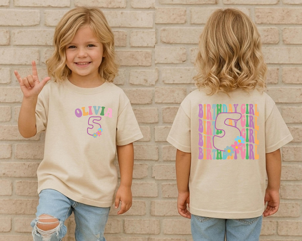 Custom 5th Birthday Girl Shirt, Floral Five Years Old Birthday Tee, Fifth Birthday Party Gift