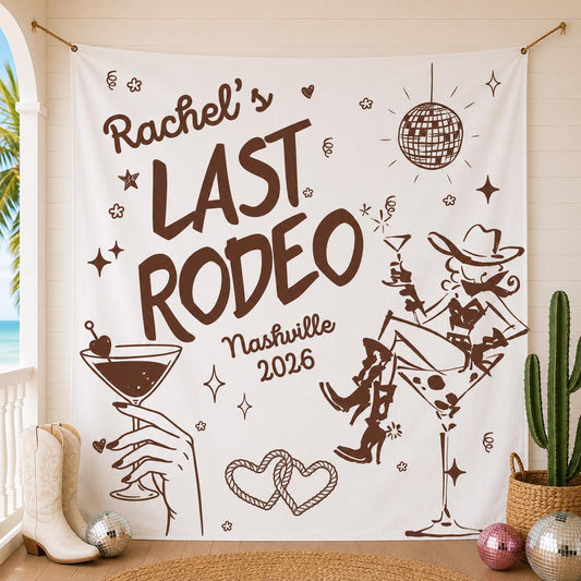 Last Rodeo Bachelorette Banner, Western Nashville Party Backdrop, Bride Tribe Tapestry