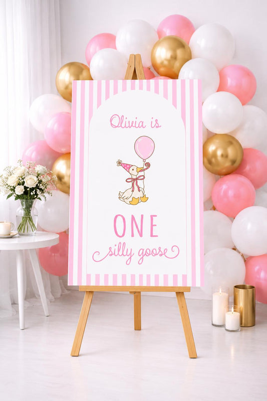 Custom 1st Birthday Sign: Girls First Birthday ONE Goose Welcome Party Poster