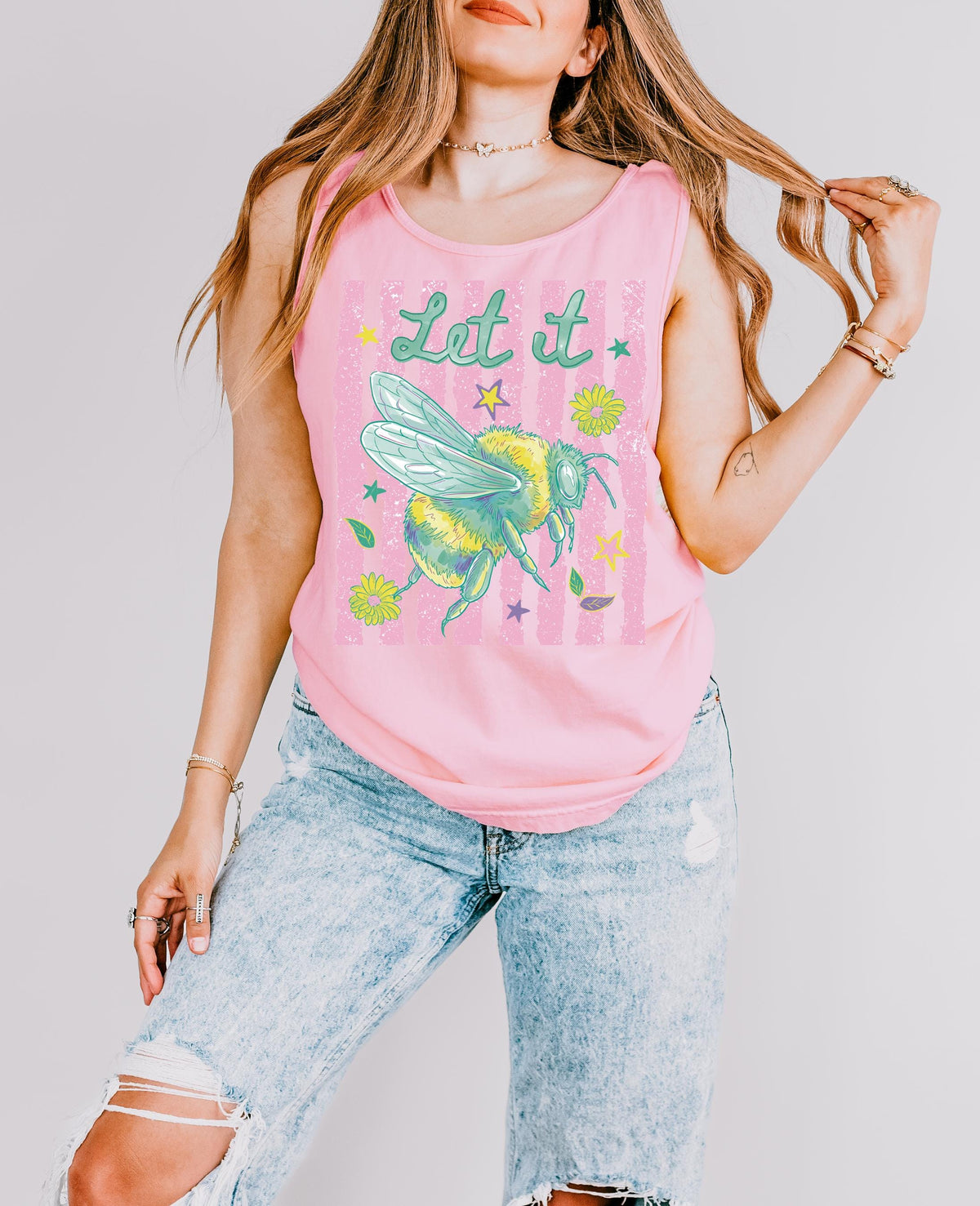 Comfort Colors® Let It Bee Tank Tops, Retro Bumblebee Graphic Tee, Cute Summer Shirt, Vintage Bee Lover Gift