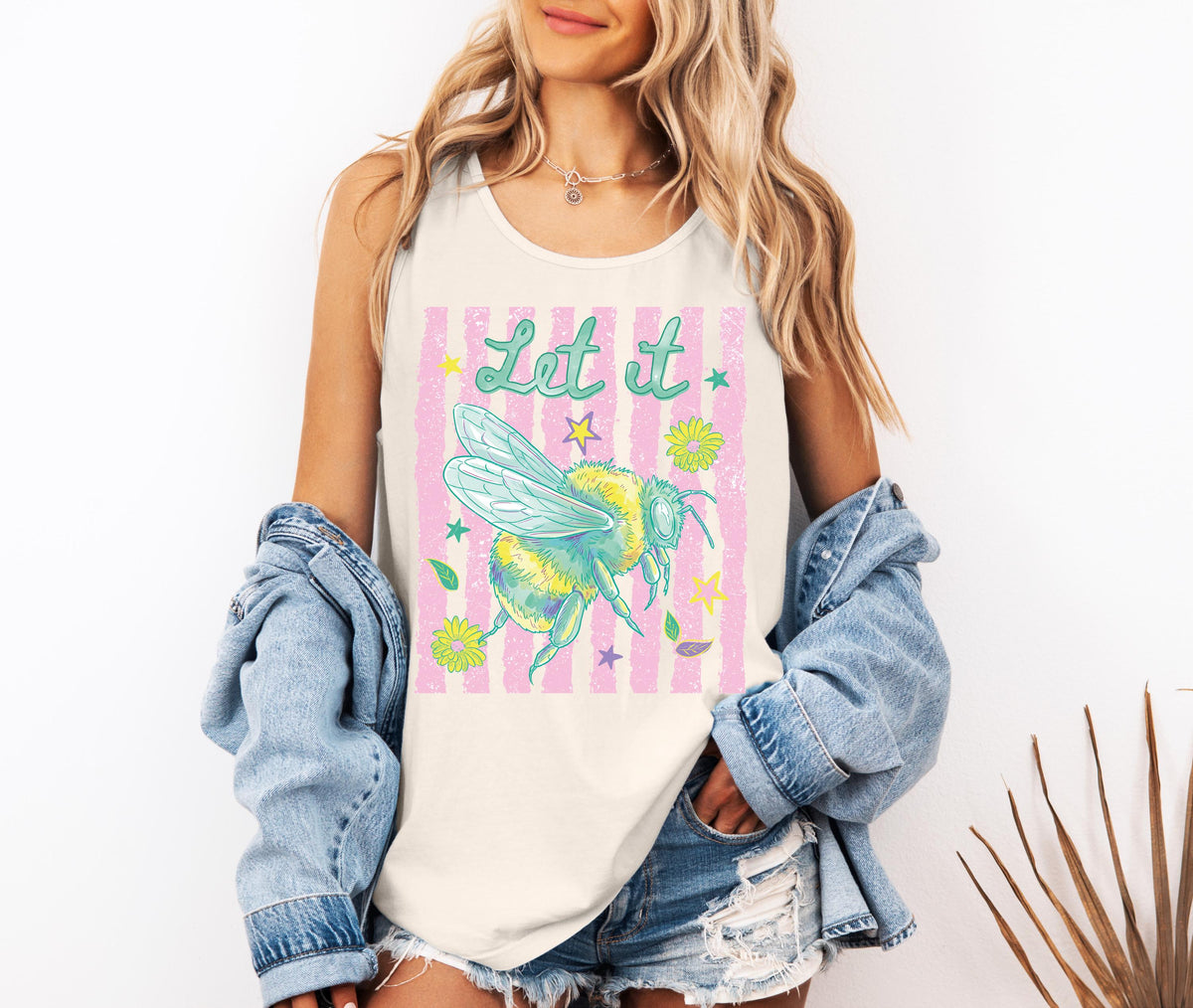 Comfort Colors® Let It Bee Tank Tops, Retro Bumblebee Graphic Tee, Cute Summer Shirt, Vintage Bee Lover Gift
