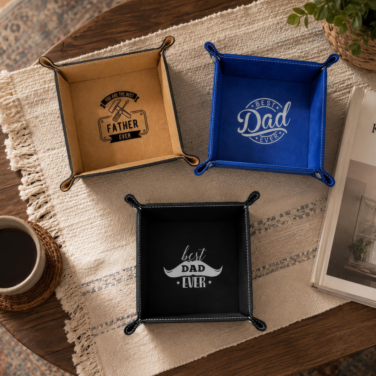 Custom Dad Vegan Leather Valet Tray, Engraved Father's Day Gift