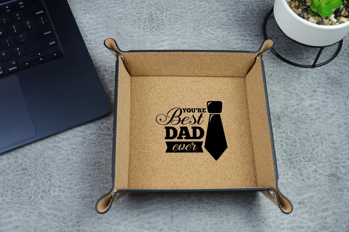 Custom Dad Vegan Leather Valet Tray, Engraved Father's Day Gift