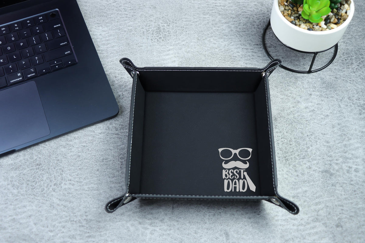 Custom Dad Vegan Leather Valet Tray, Engraved Father's Day Gift